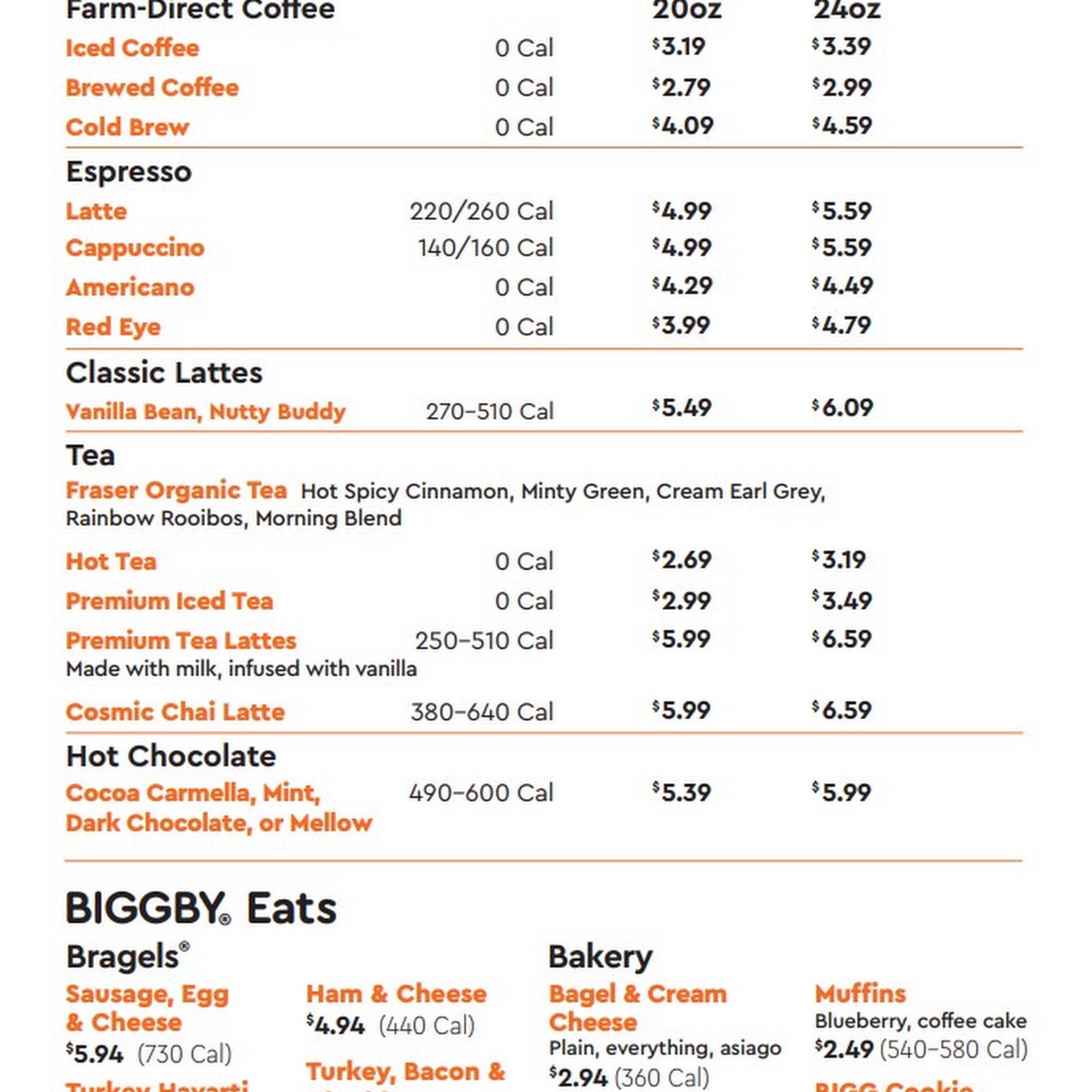 BIGGBY COFFEE Menu
