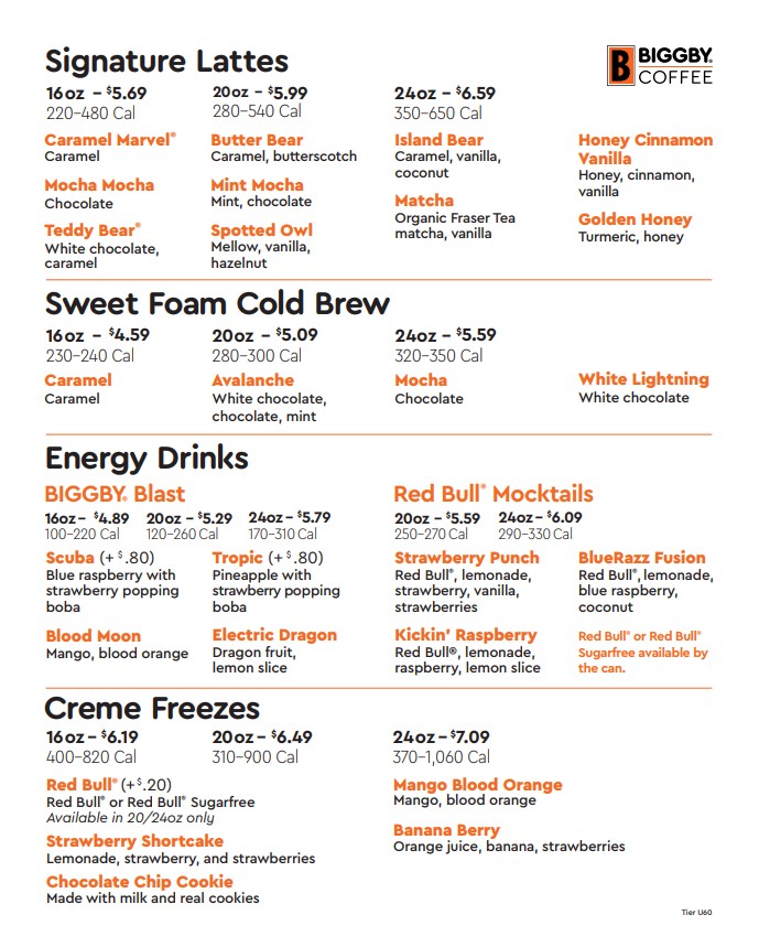 BIGGBY COFFEE Menu