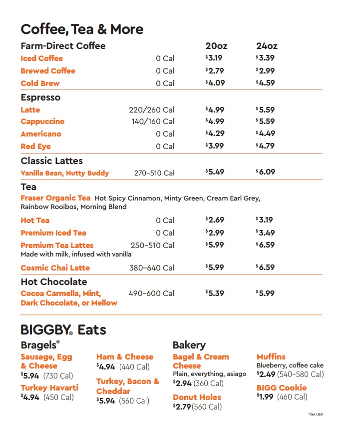 BIGGBY COFFEE Menu