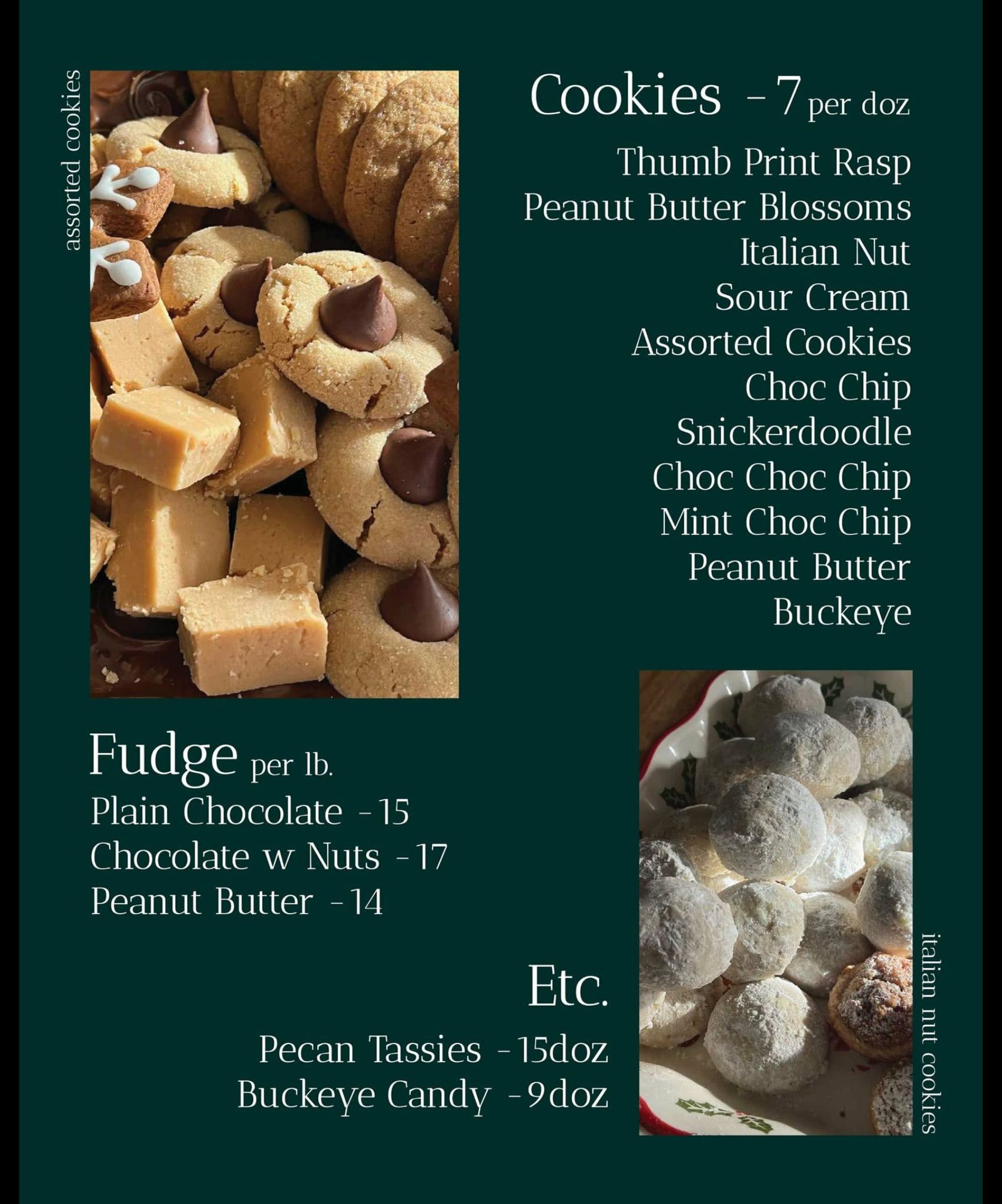 Baked To Perfection Bakery Menu