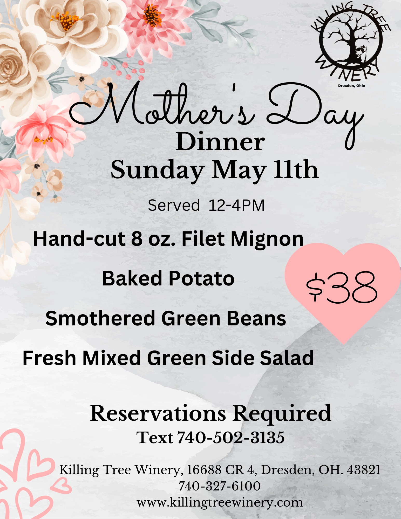 Killing Tree Winery Menu