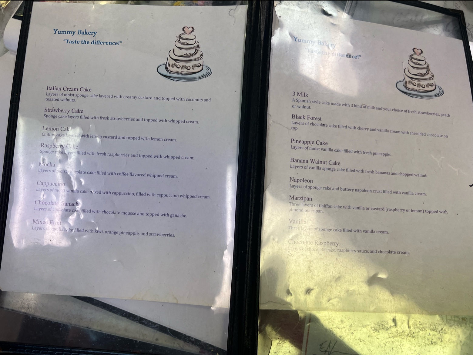 Yummy Bakery Menu