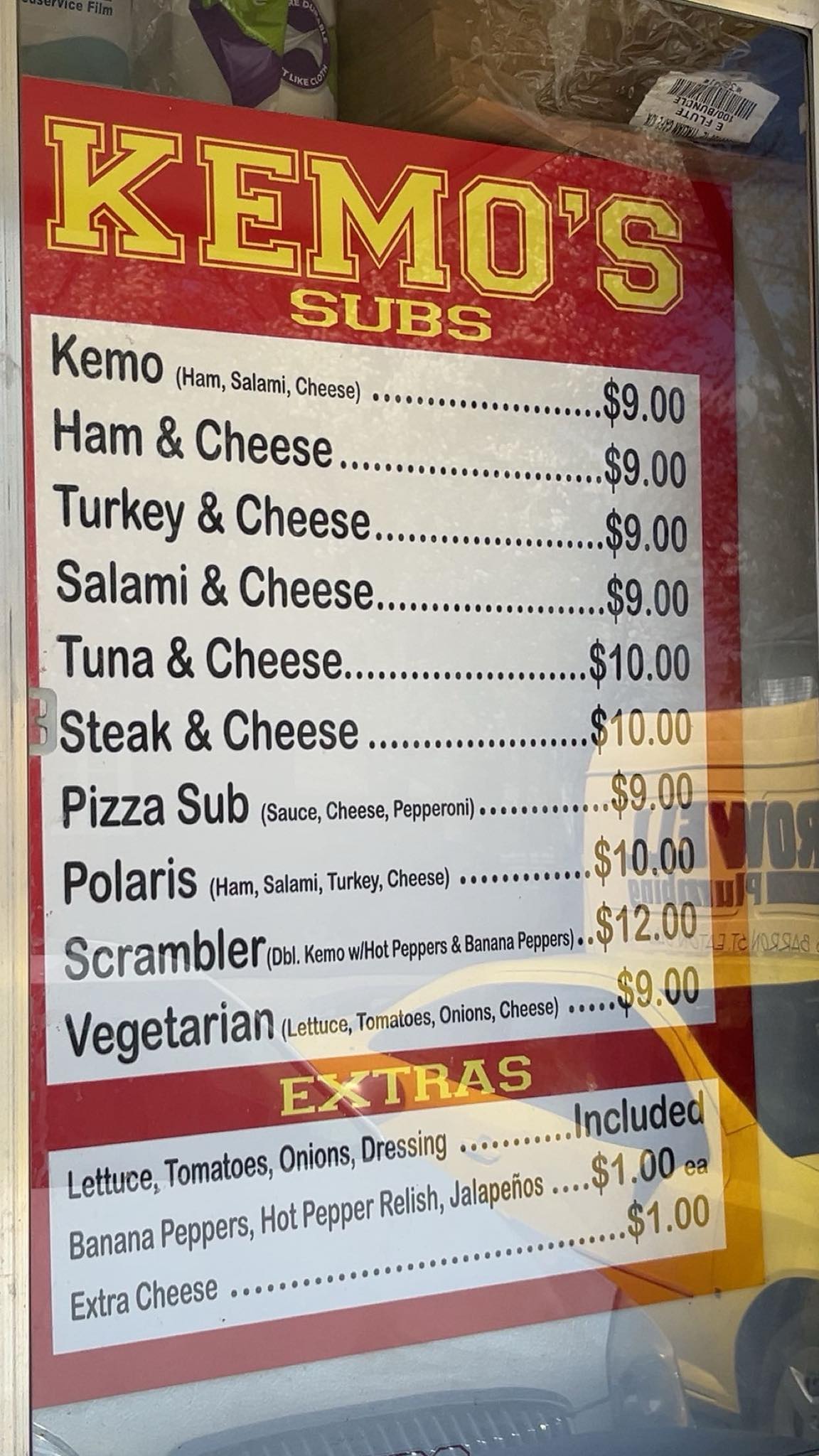 Kemos sub sandwiches Menu