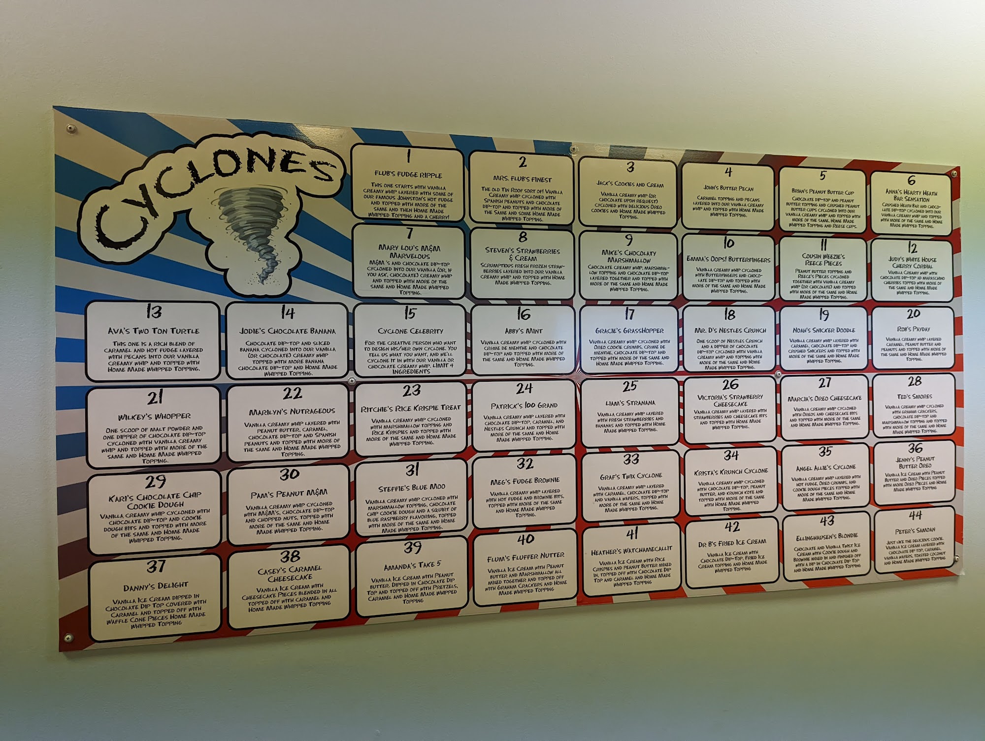 Flub’s Ice Cream Menu