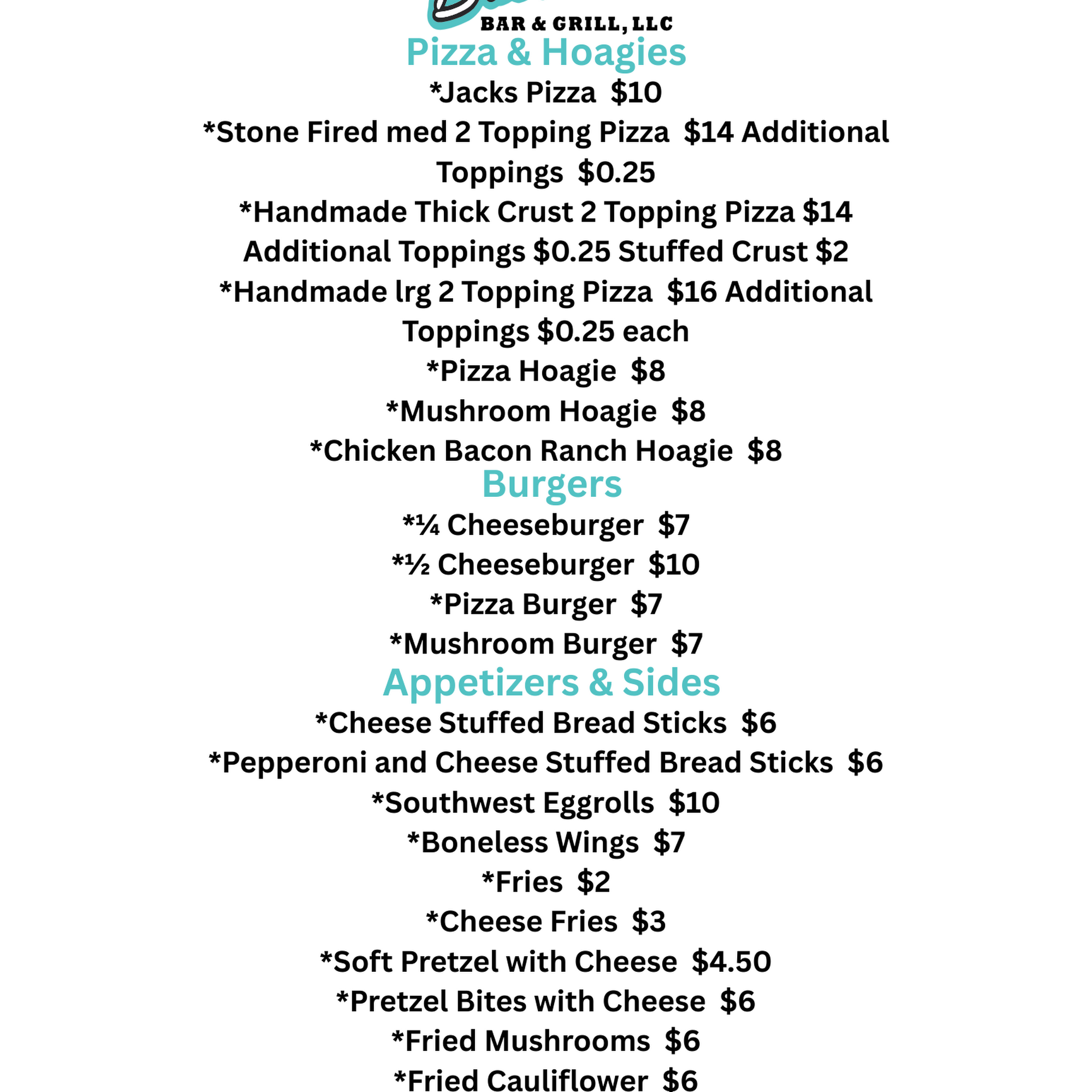 Whiskey Business Bar and Grill Menu
