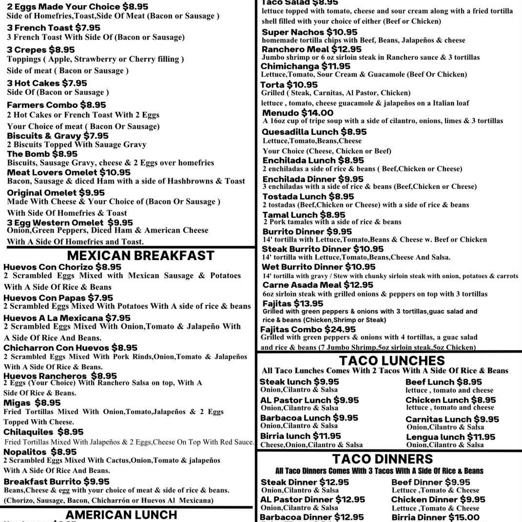 El Dorado Diner Menu