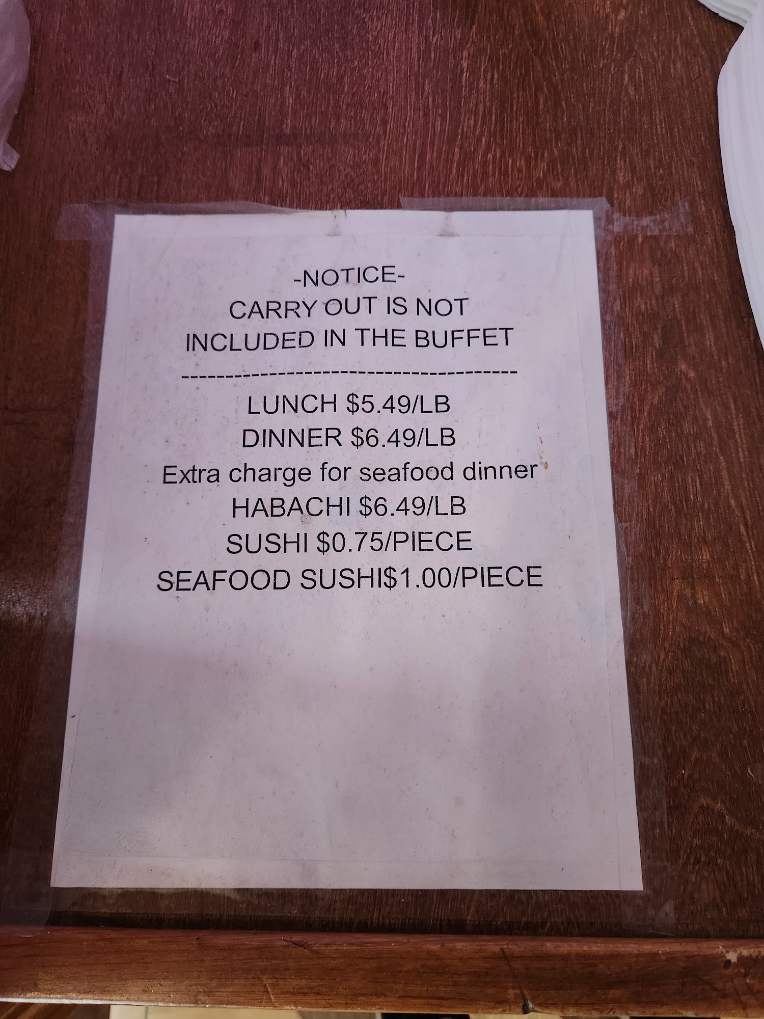 Asian Buffet Menu