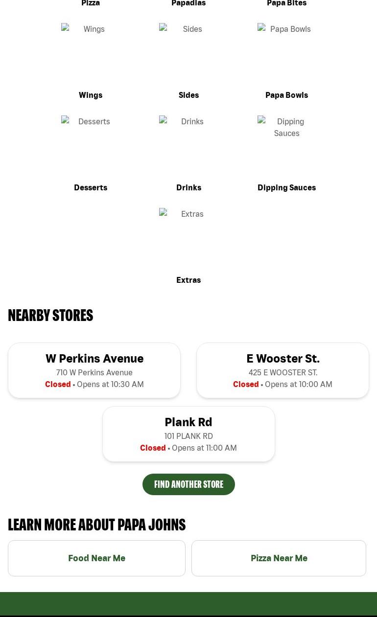 Papa Johns Pizza Menu