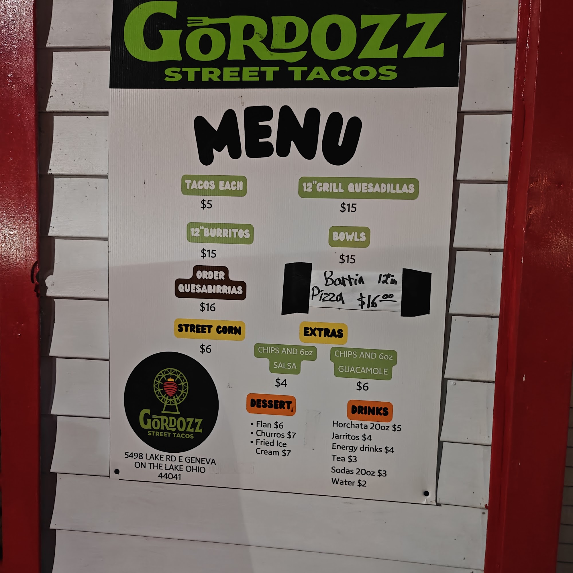 Gordozz Street Tacos Menu