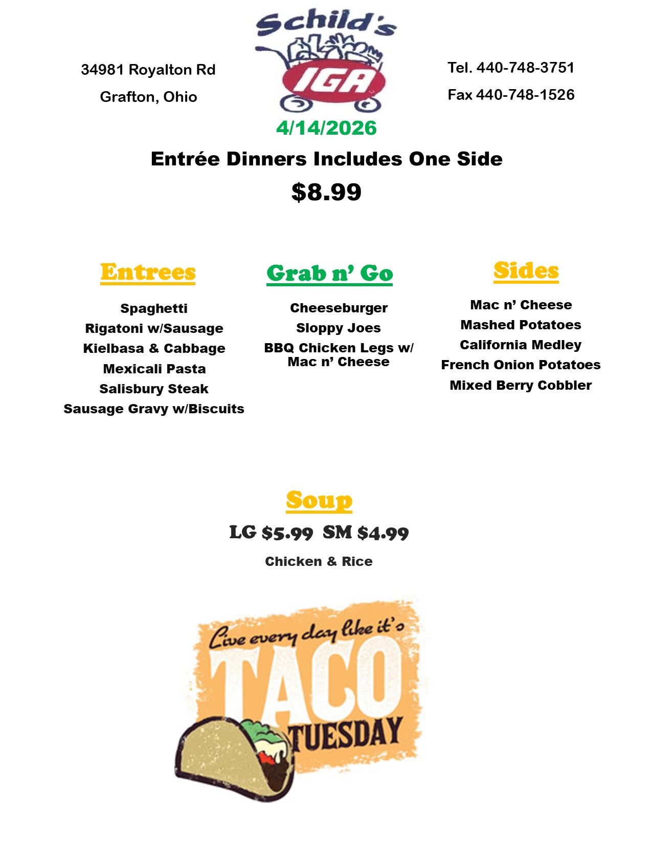 IGA Deli Menu