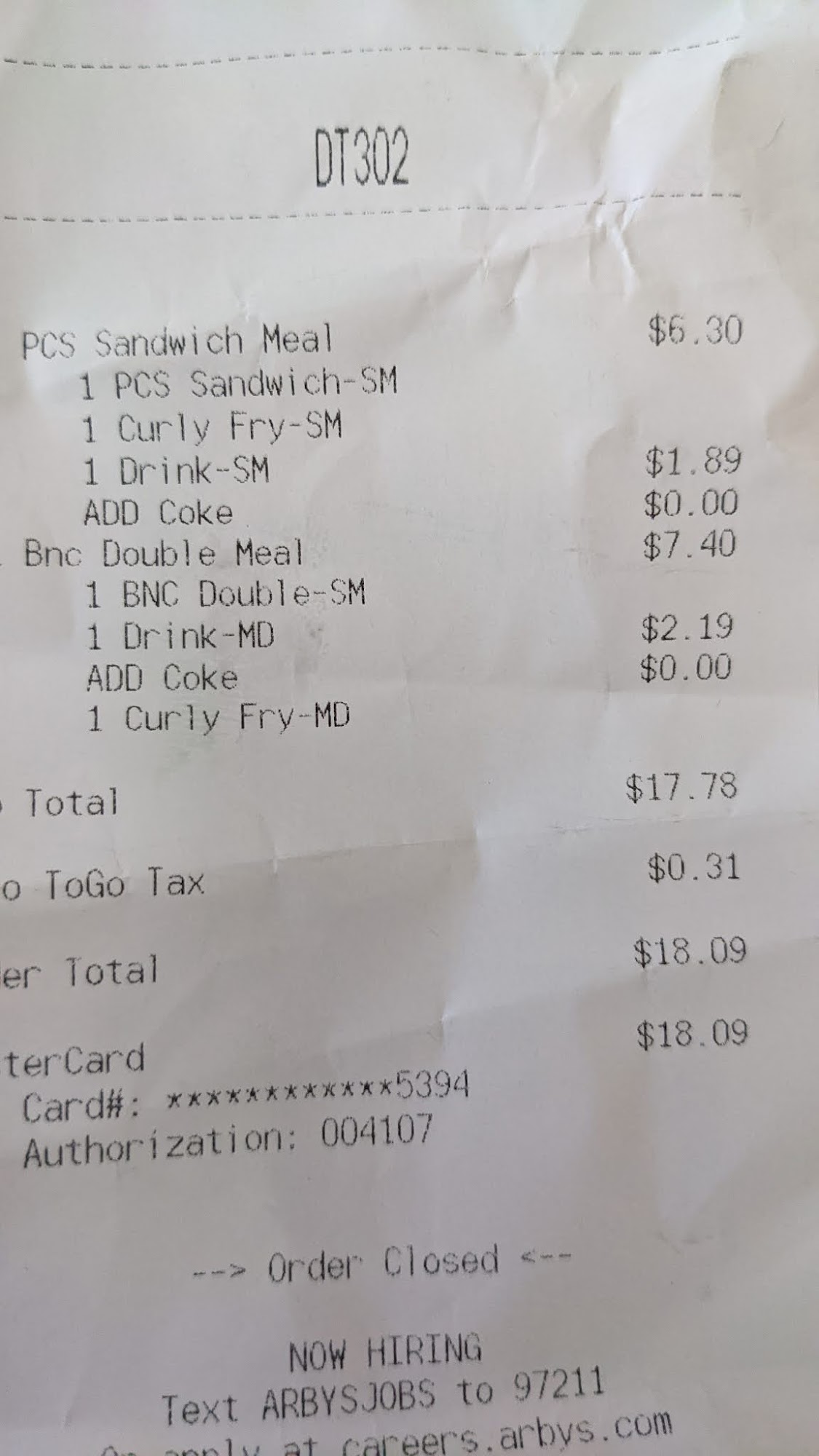 Arby's Menu