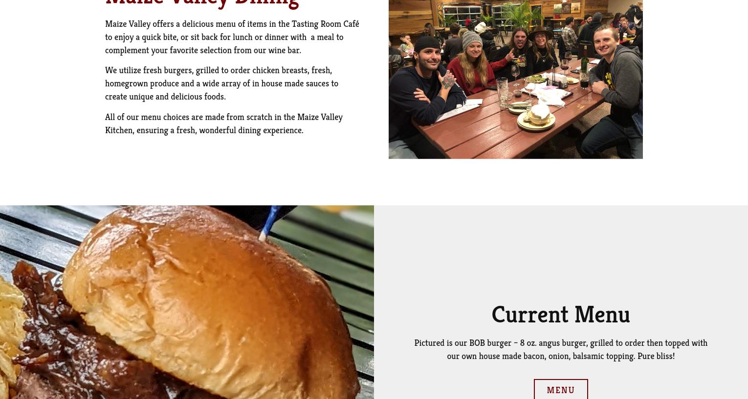 Maize Valley Winery & Craft Brewery Menu