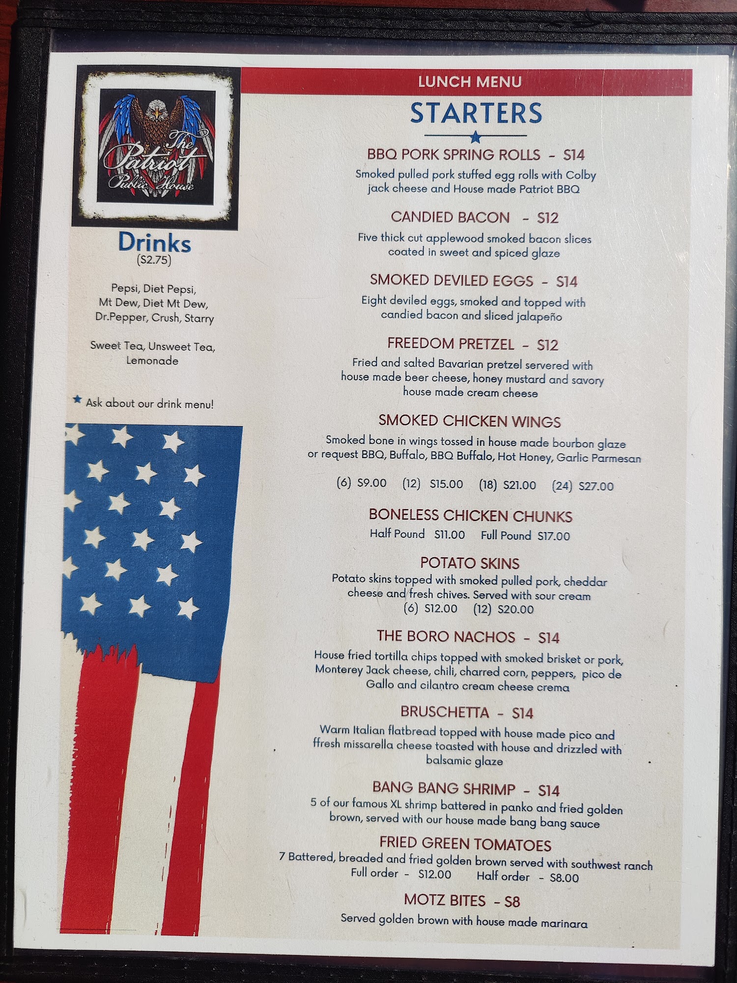 The Patriot Public House Menu