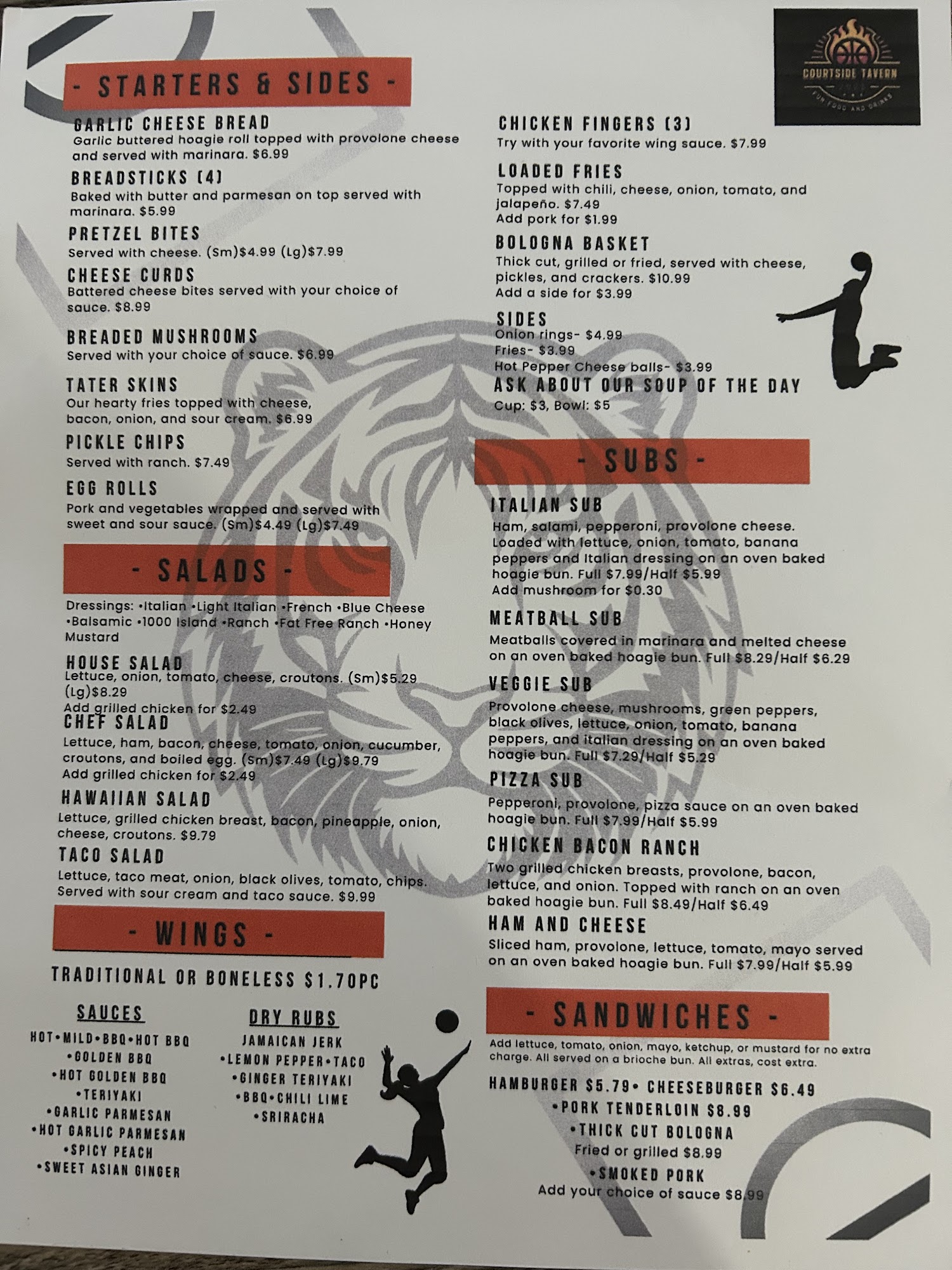Courtside Tavern Menu
