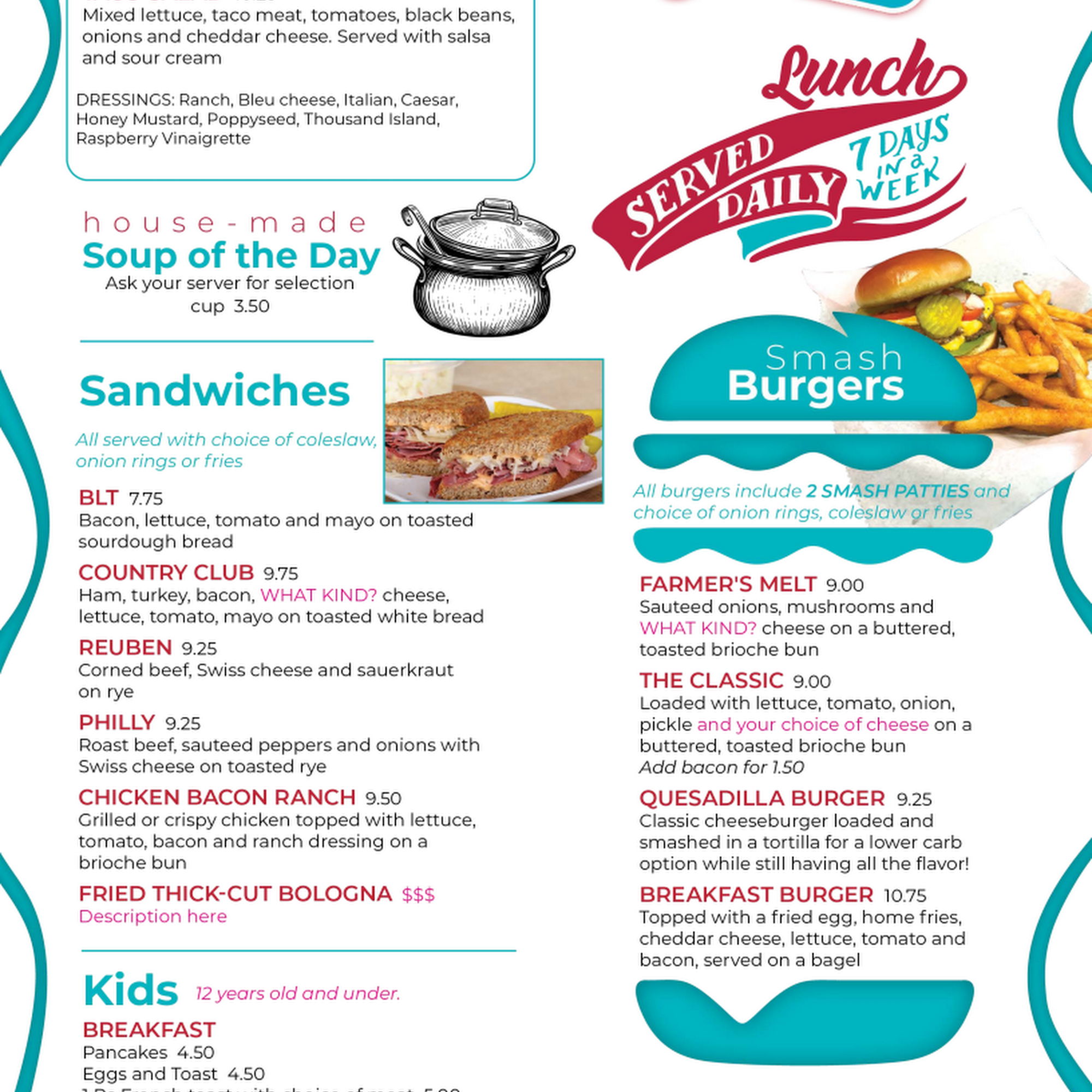Freda's Family Diner Menu