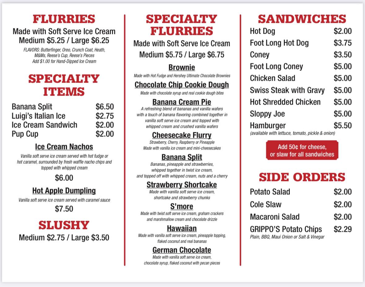 Small Town Scoops Menu