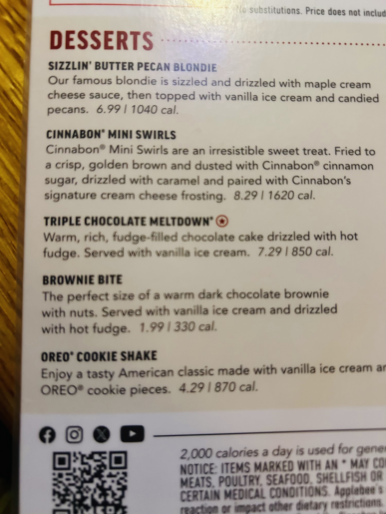 Applebee's Grill + Bar Menu