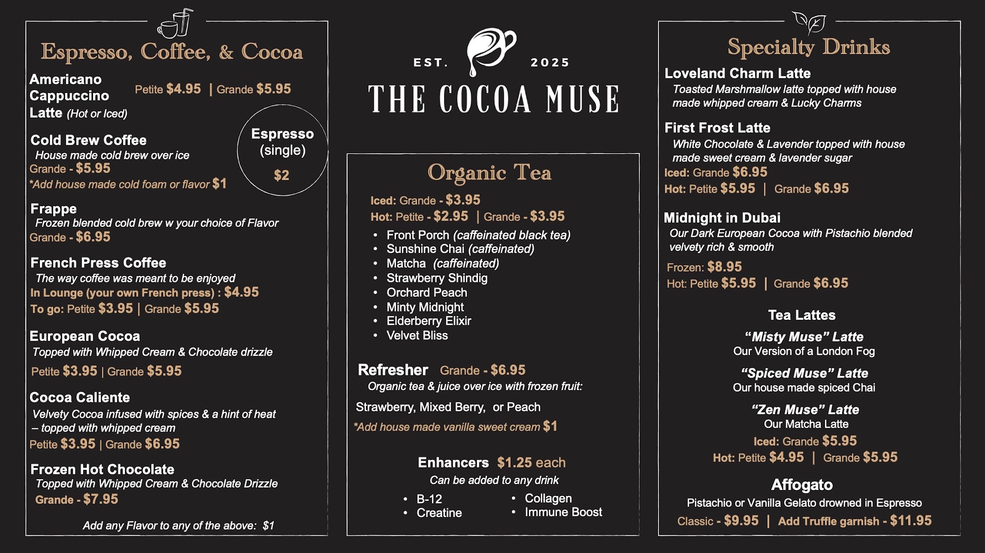 The Cocoa Muse Menu