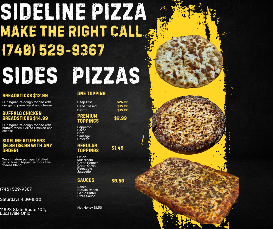 sideline pizza Menu