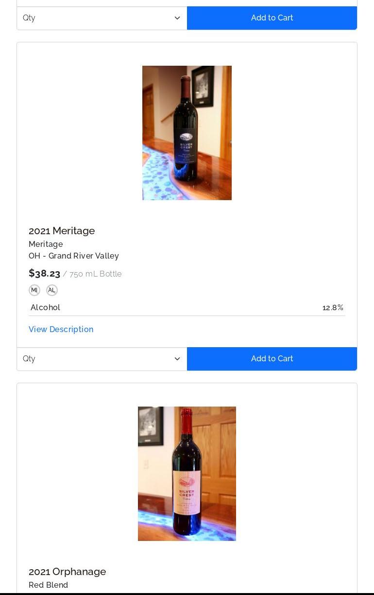 Silver Crest Cellars Menu