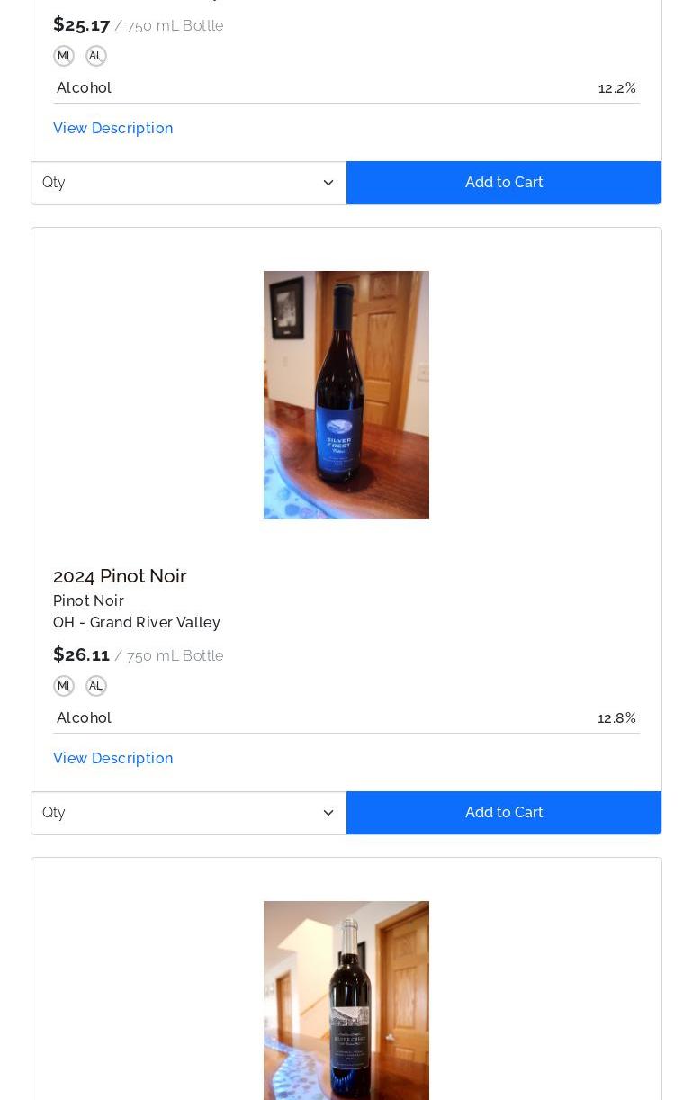 Silver Crest Cellars Menu