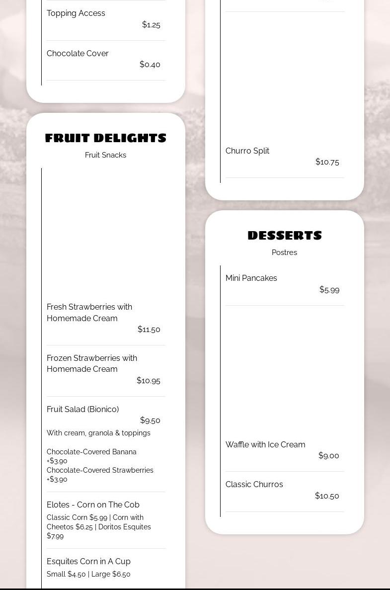 Monarca Ice Cream and Coffee Menu