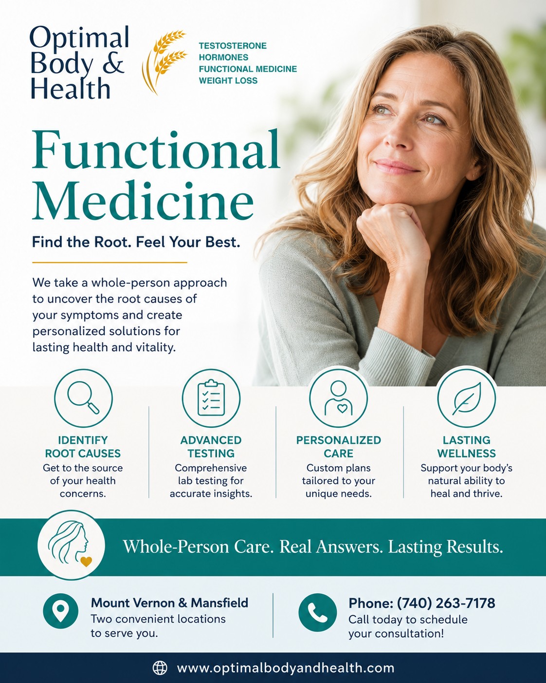 Optimal Body & Health; Functional Medicine, Testosterone, Hormones, Weight Loss 1183 Lexington Ave, Mansfield Ohio 44907