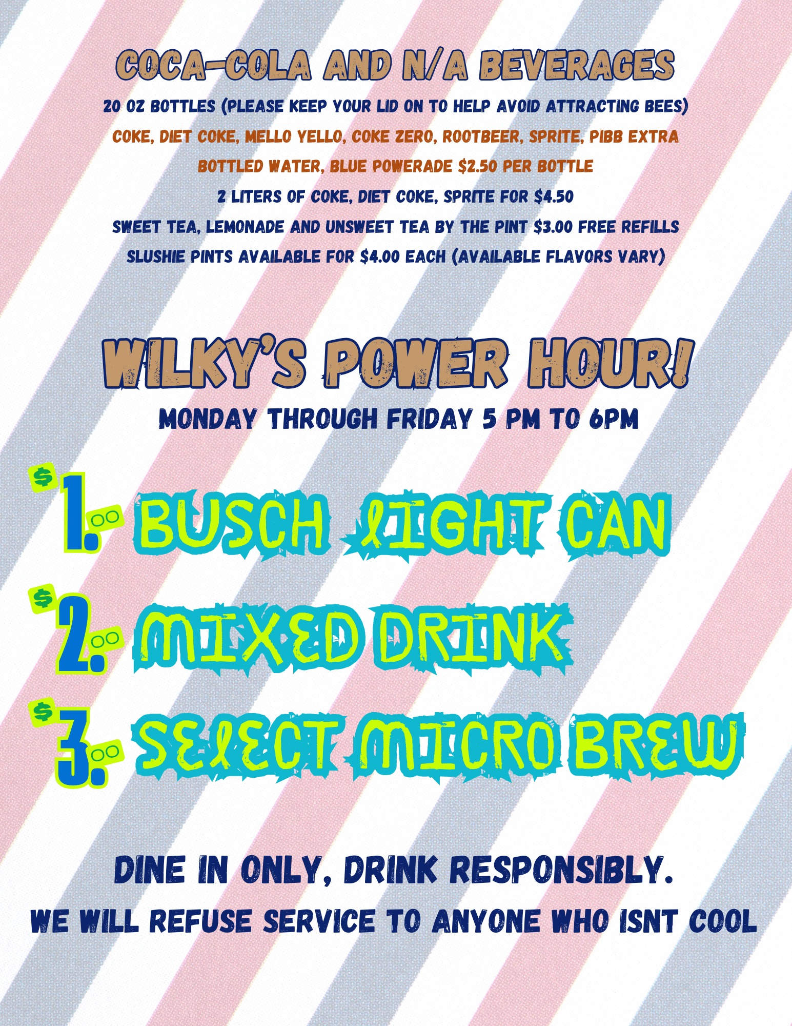 Wilky's On The Water, LLC Menu