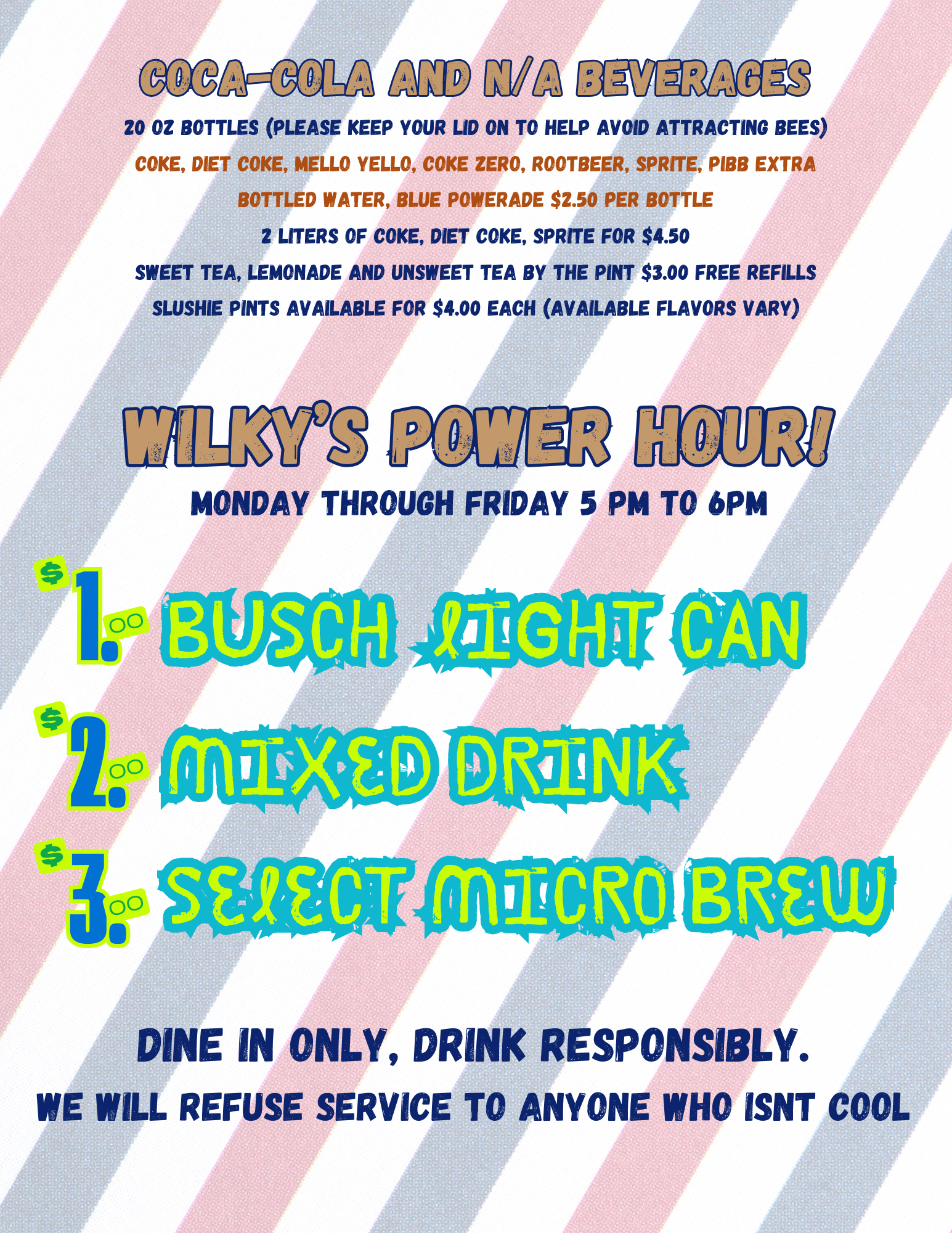Wilky's On The Water, LLC Menu