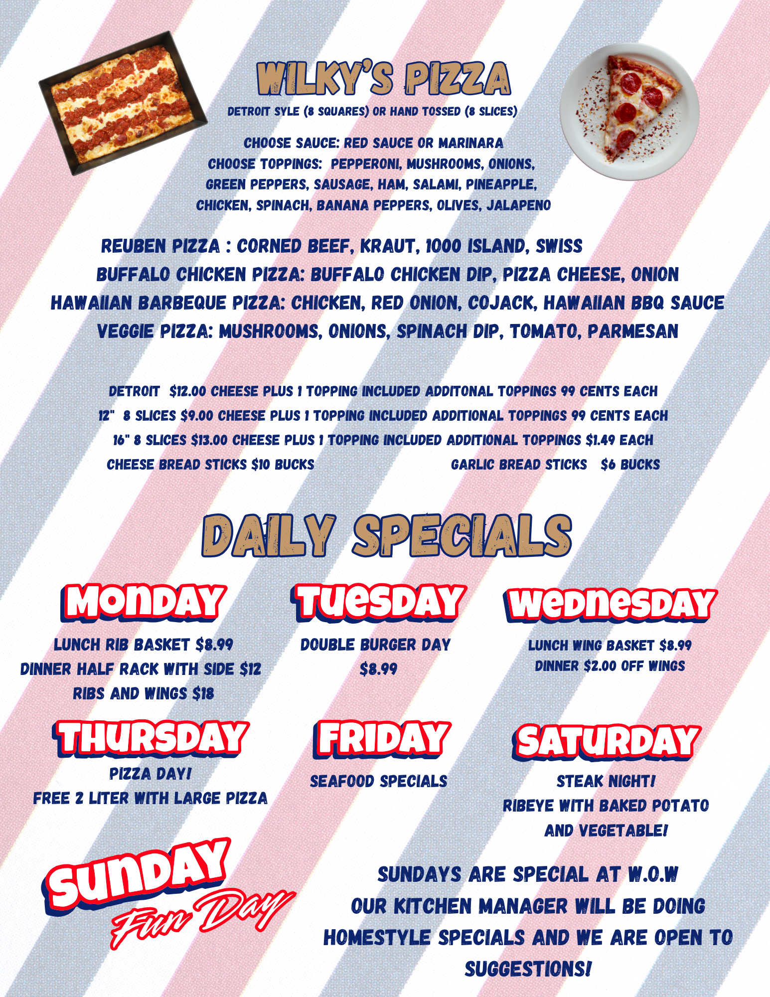 Wilky's On The Water, LLC Menu