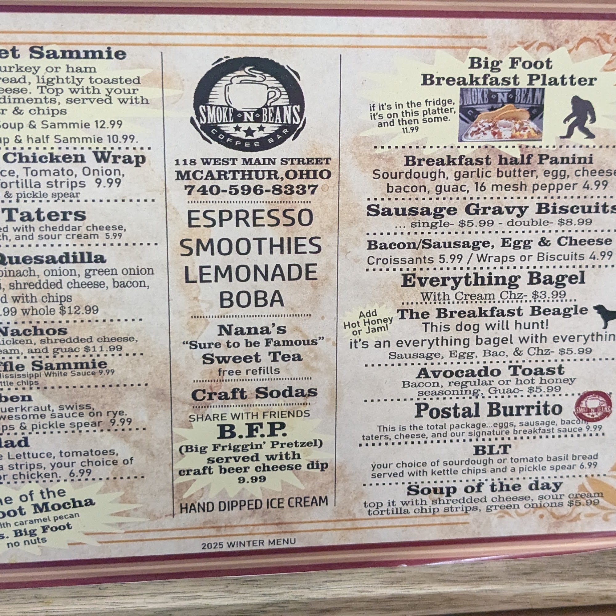 Smoke-N-Beans Menu