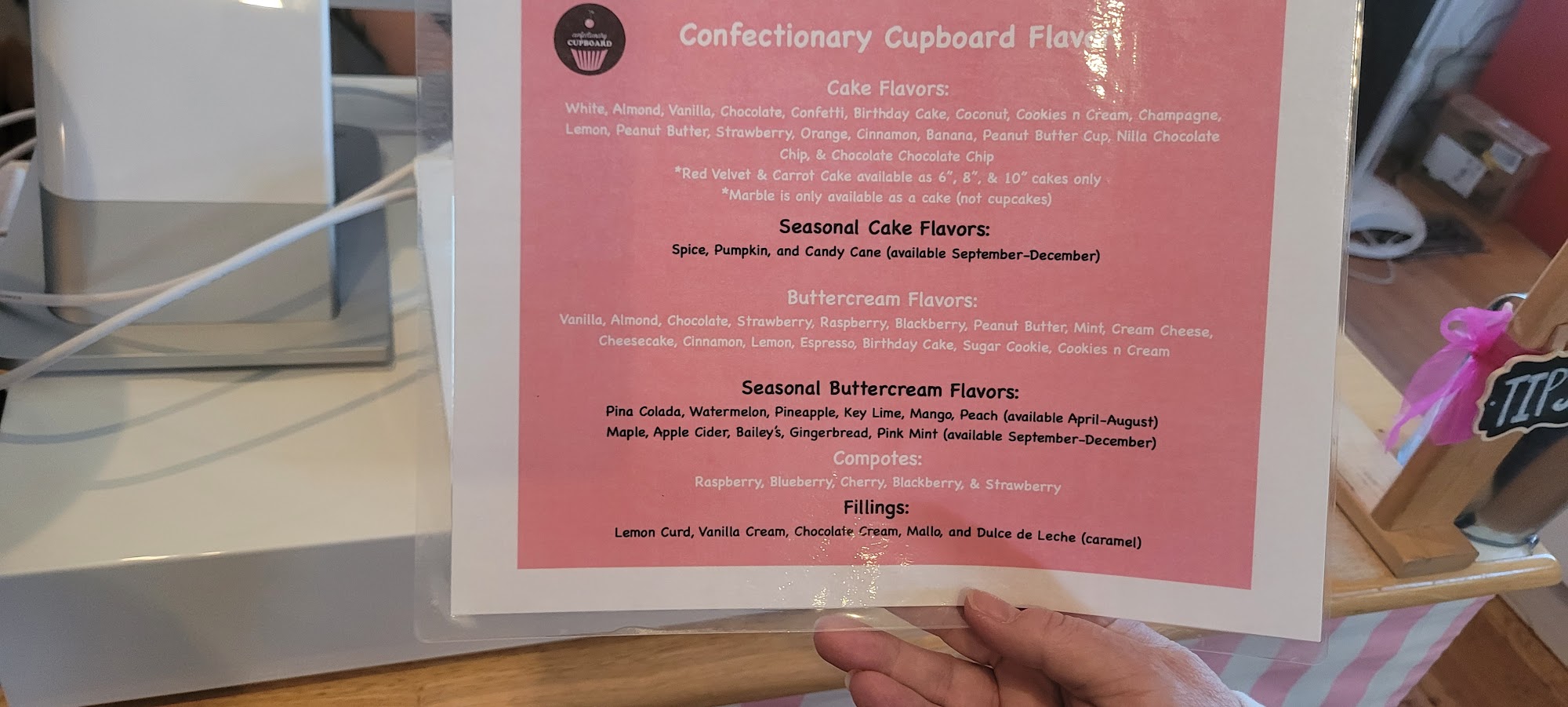 The Confectionary Cupboard Menu