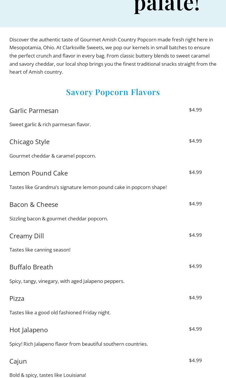 Clarksville Sweets Menu