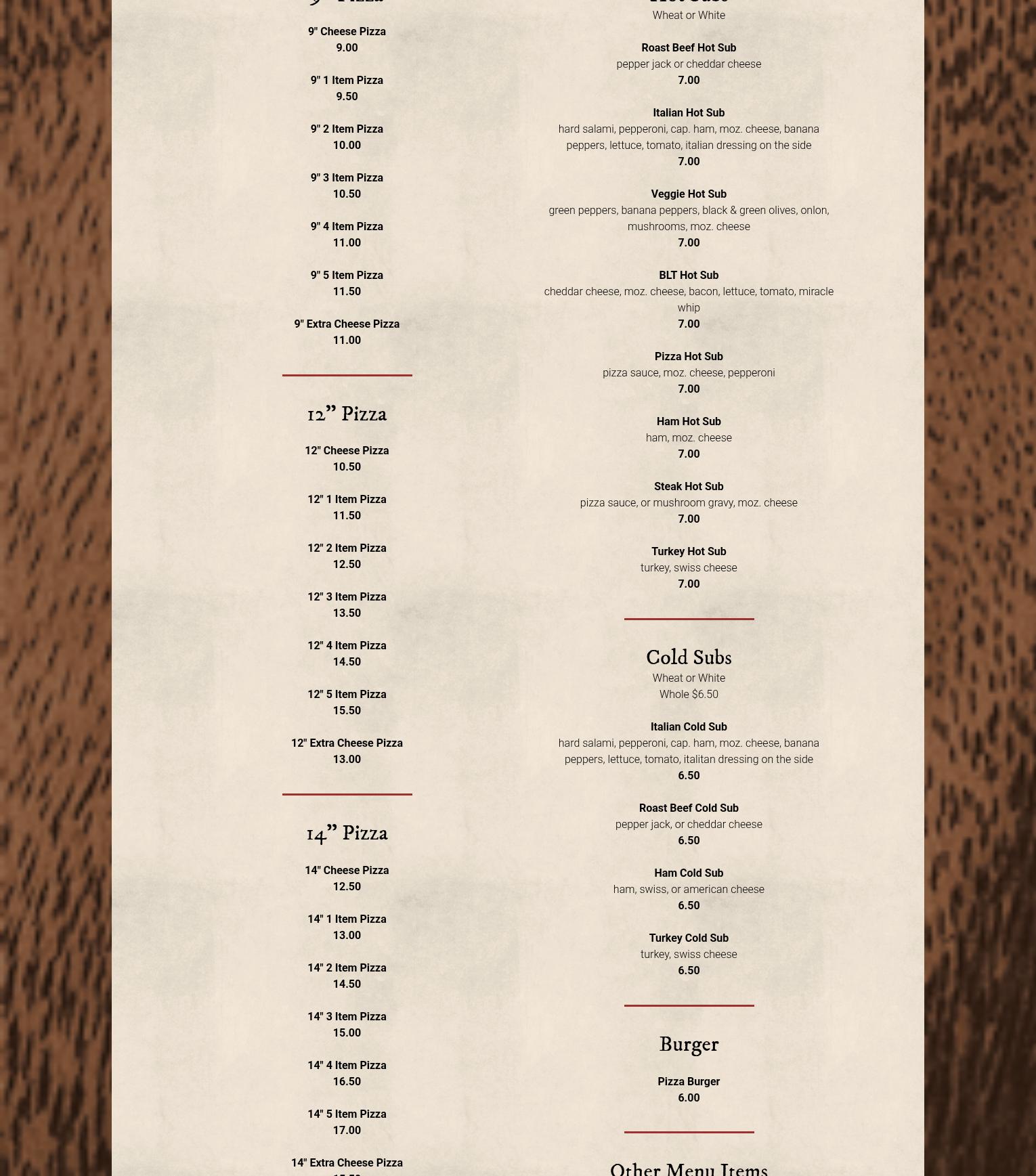 Middleburg Grab & Go Menu