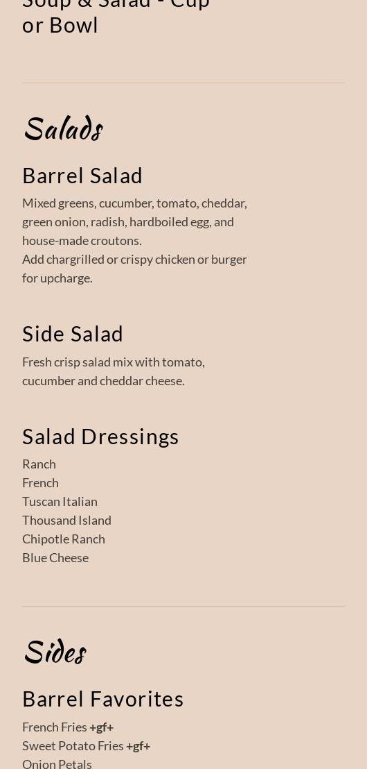 Broken Barrel Bar & Grill Menu