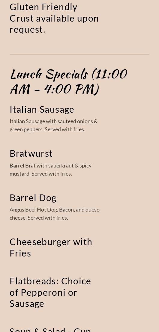 Broken Barrel Bar & Grill Menu