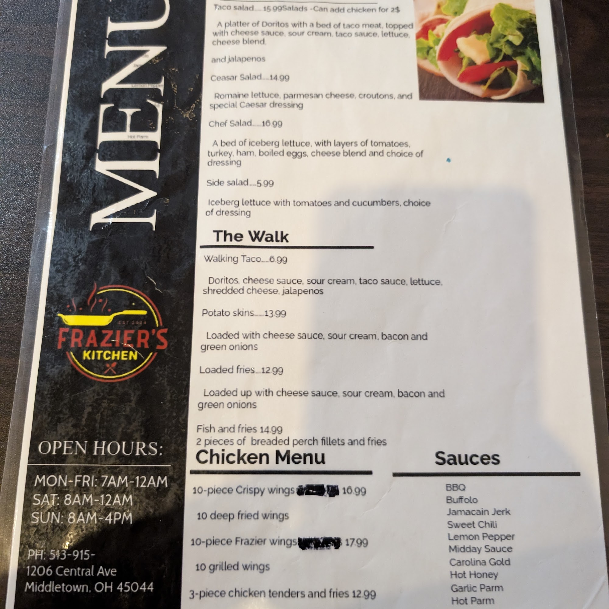 Frazier's kitchen Menu
