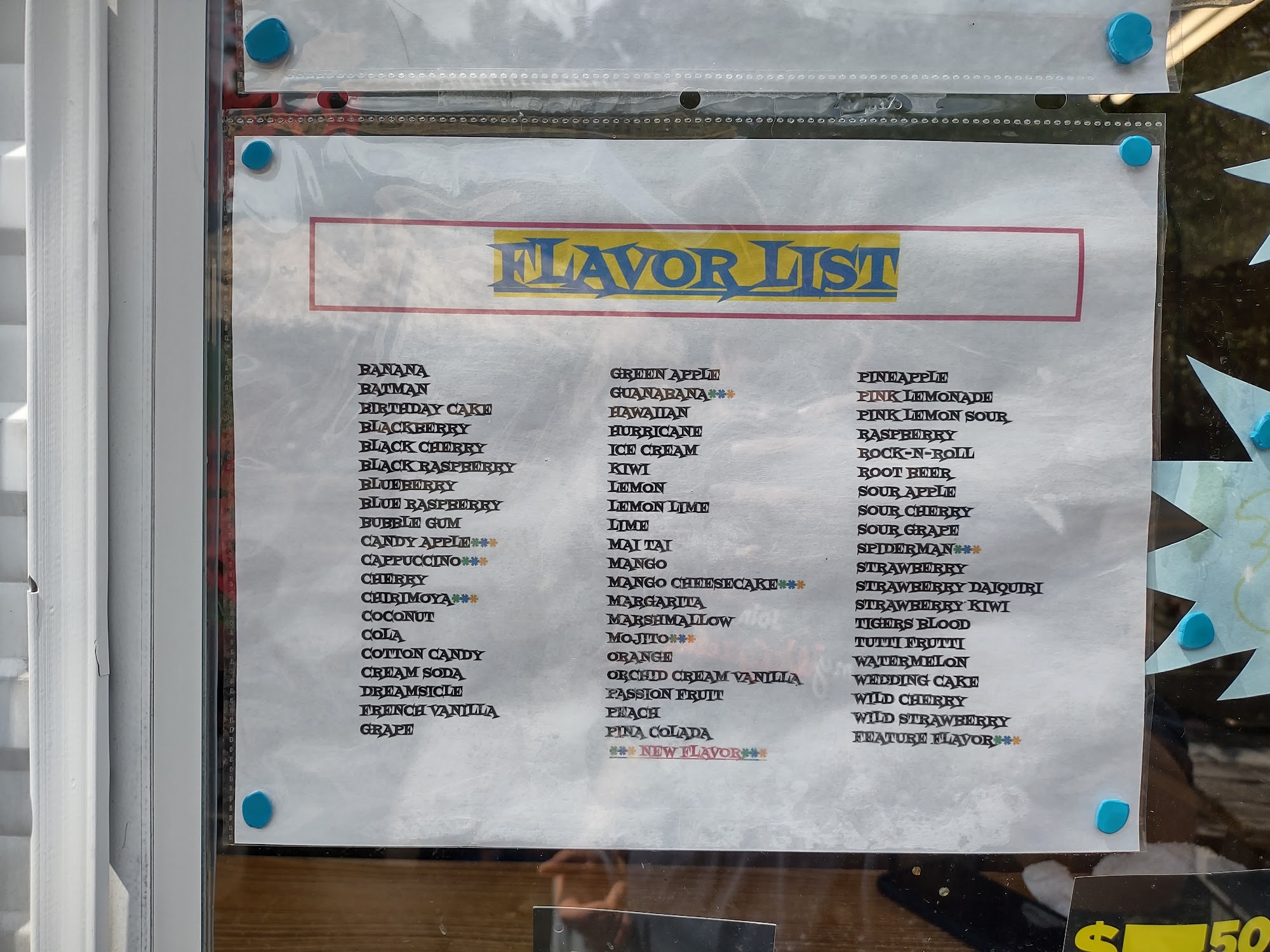 Coop's Tropical Ice Menu