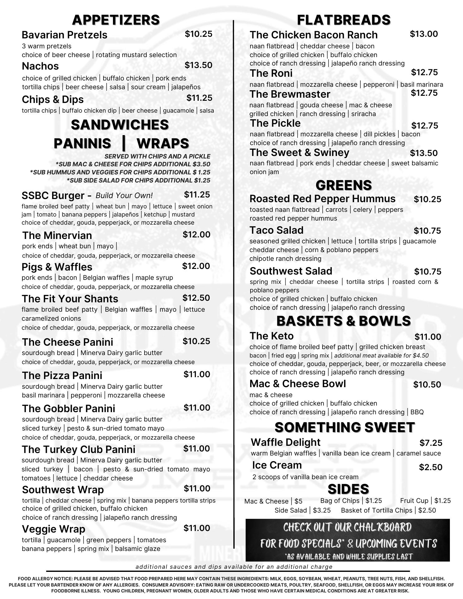 Sandy Springs Brewing Company Menu
