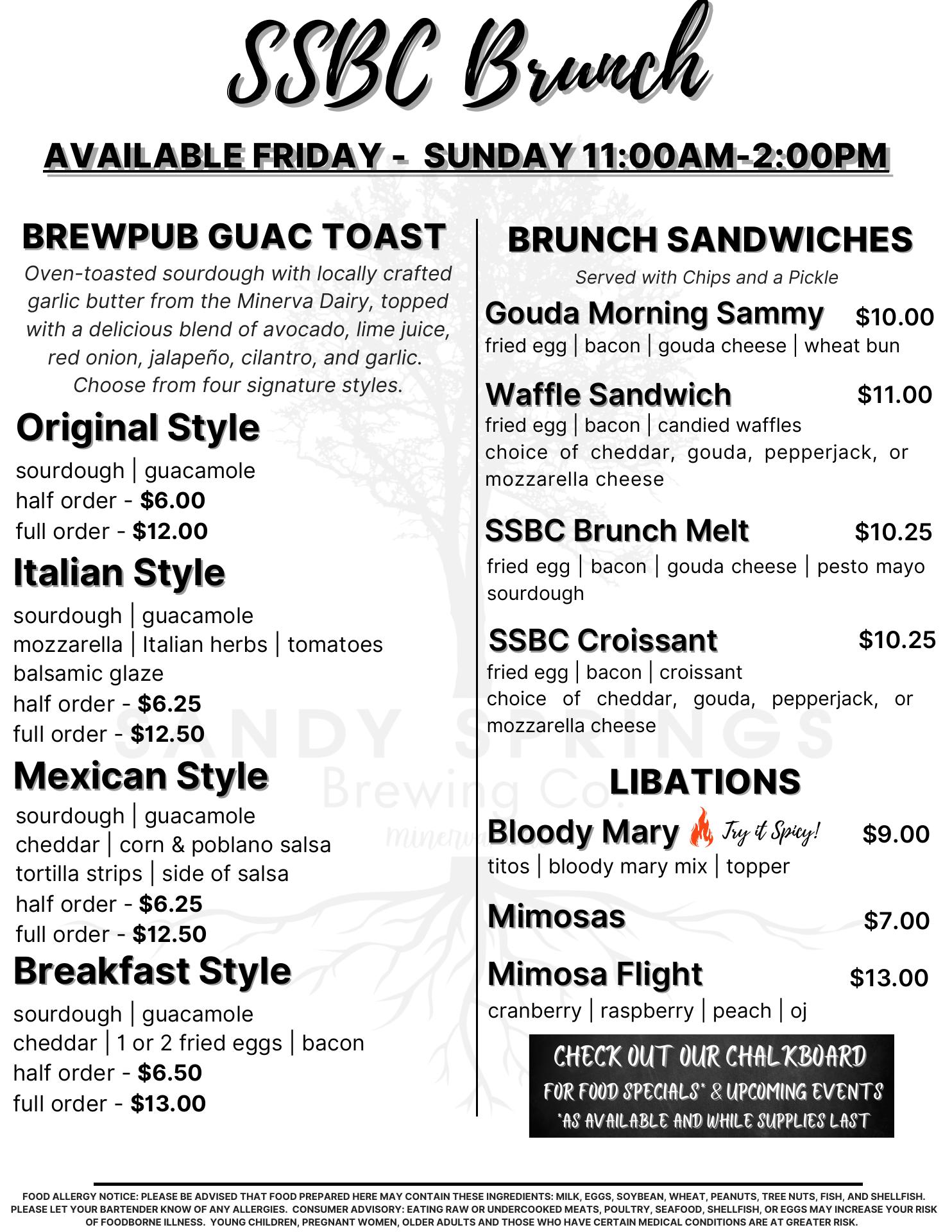 Sandy Springs Brewing Company Menu