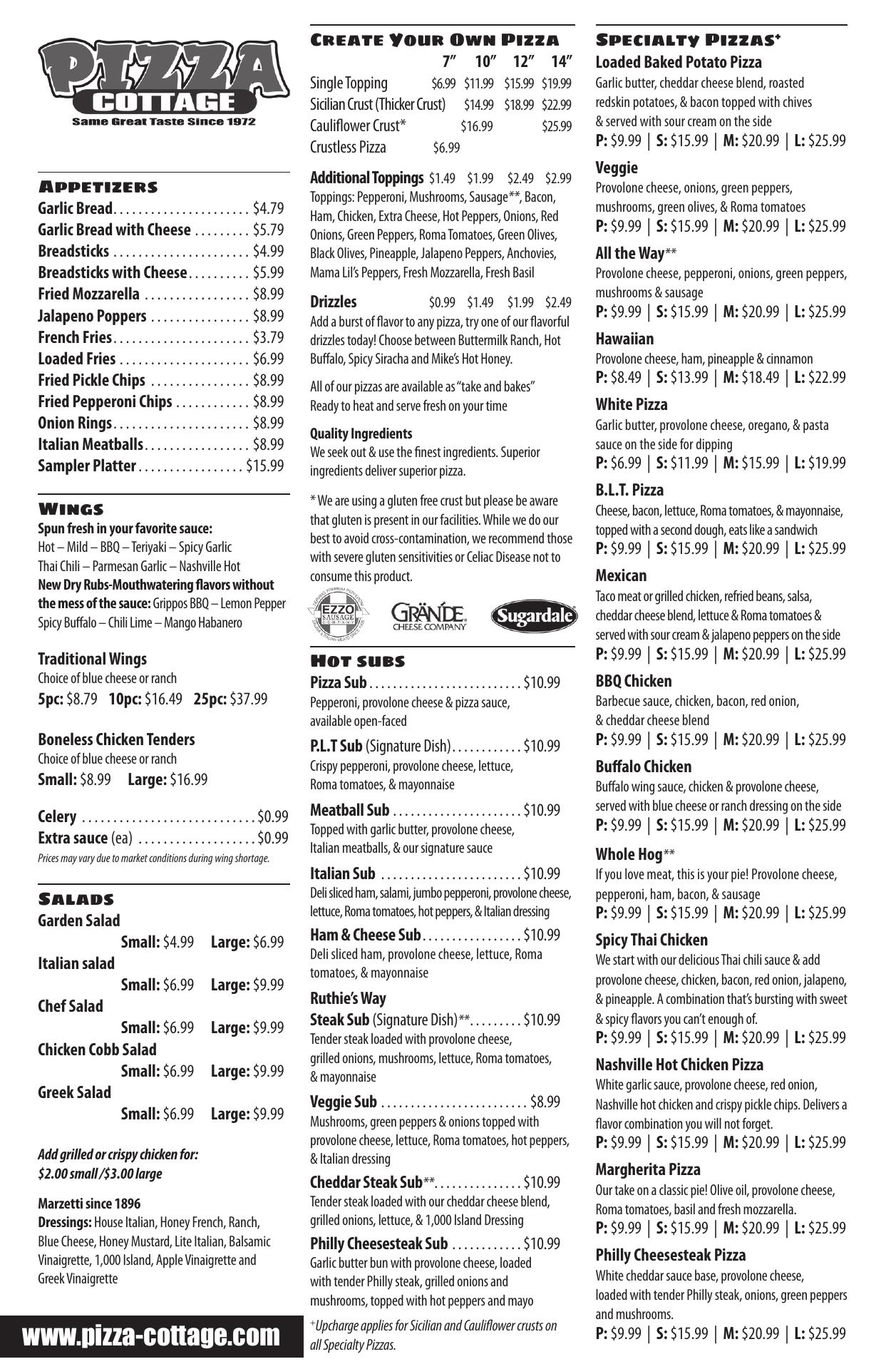 Pizza Cottage Mt. Vernon Menu