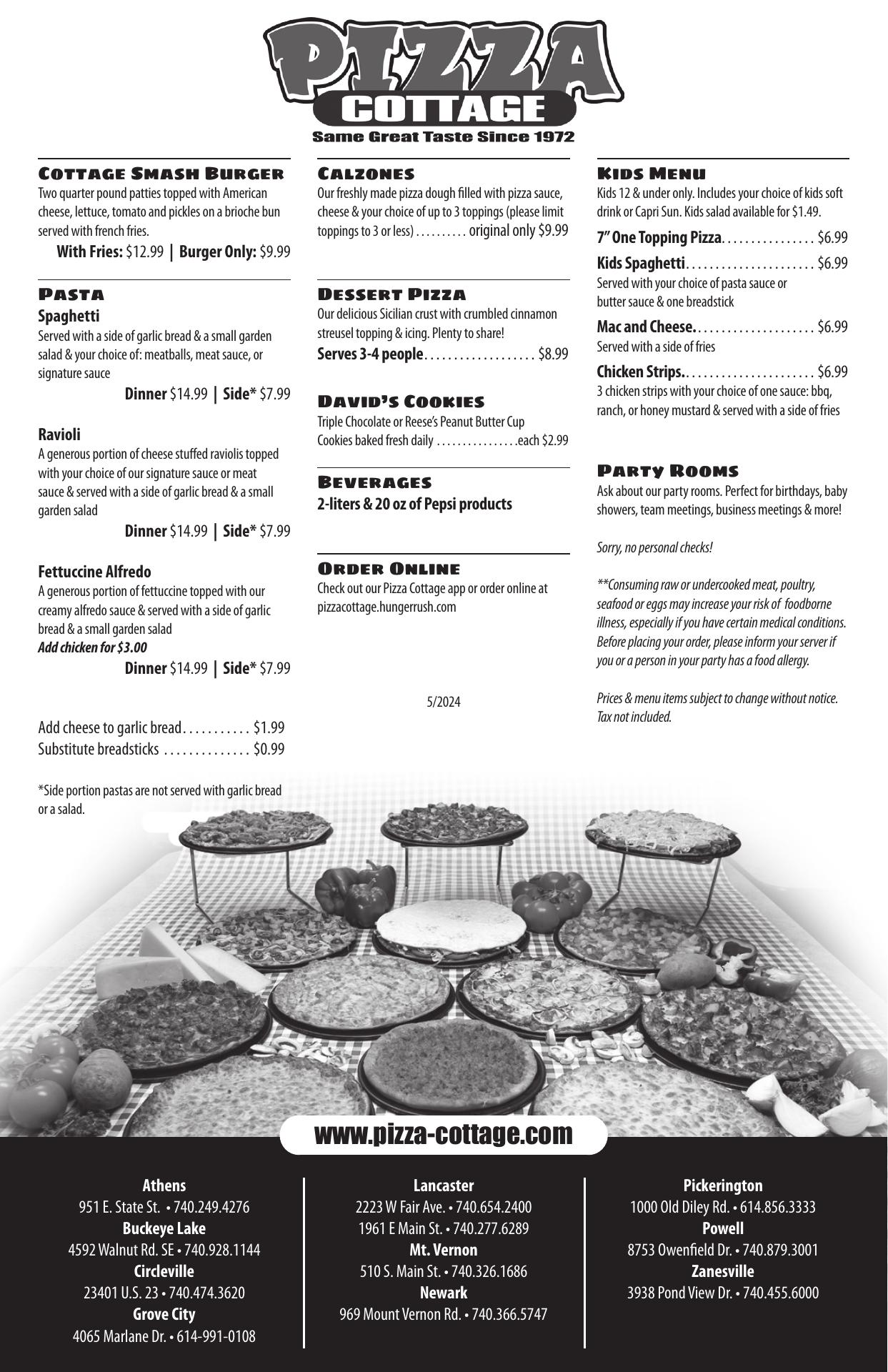 Pizza Cottage Mt. Vernon Menu