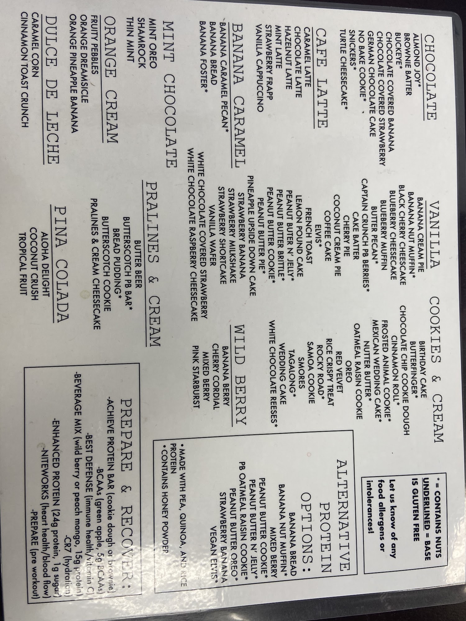Niles Nutrition Menu