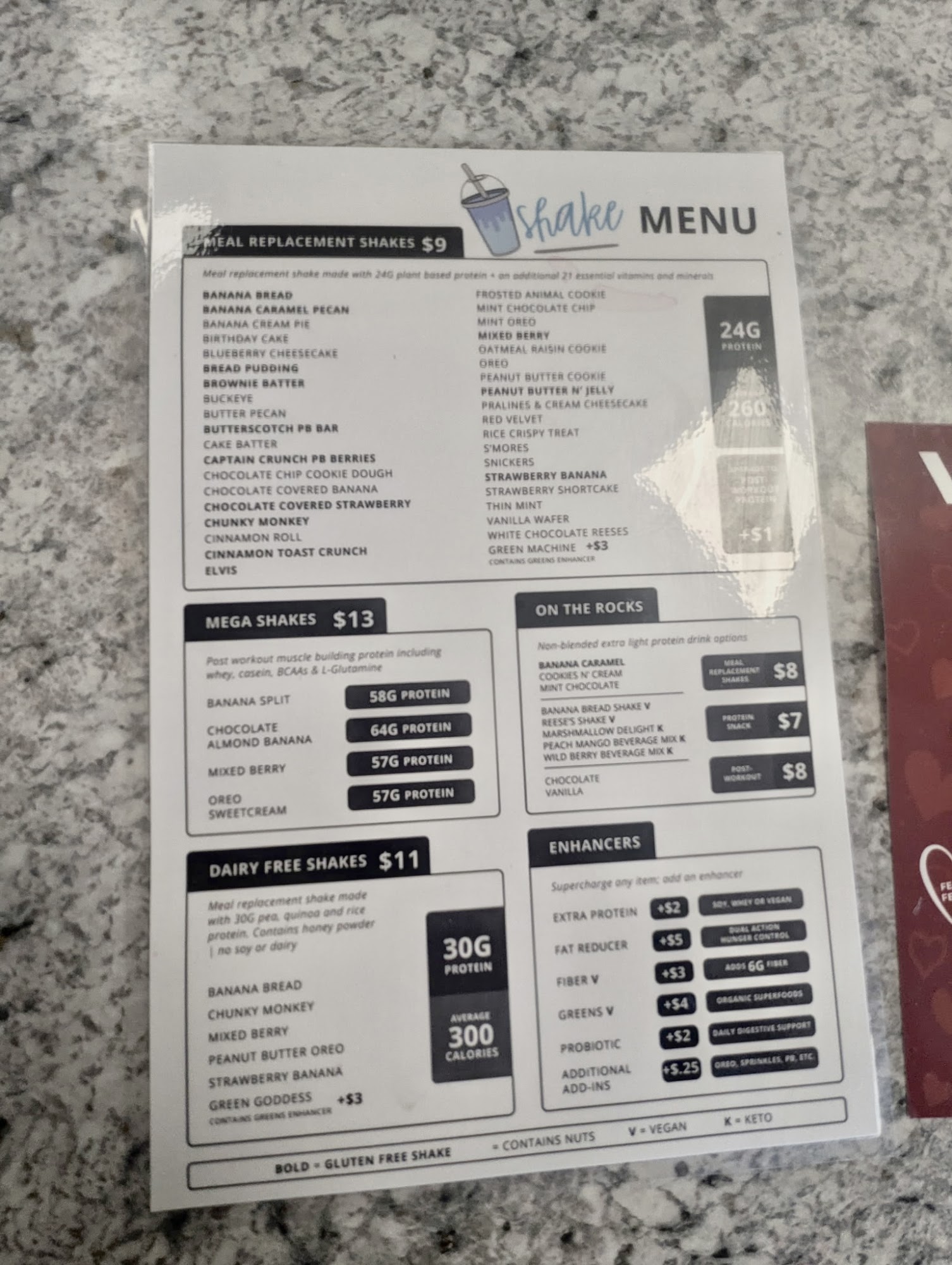 North Lima Nutrition Menu