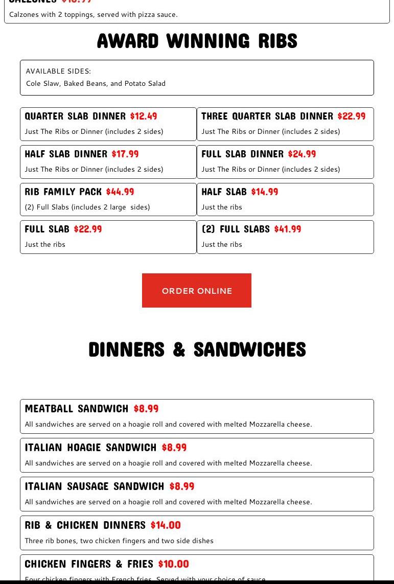 Geppetto's Pizza & Ribs Menu