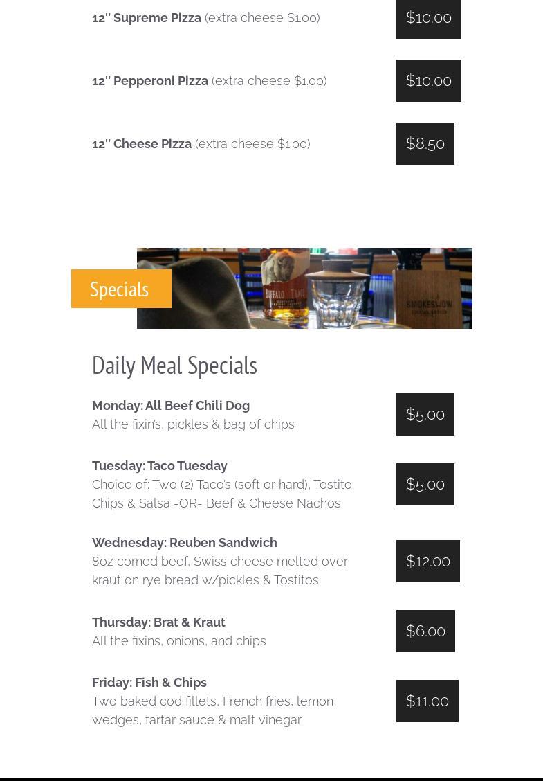 The Outpost Tavern Menu