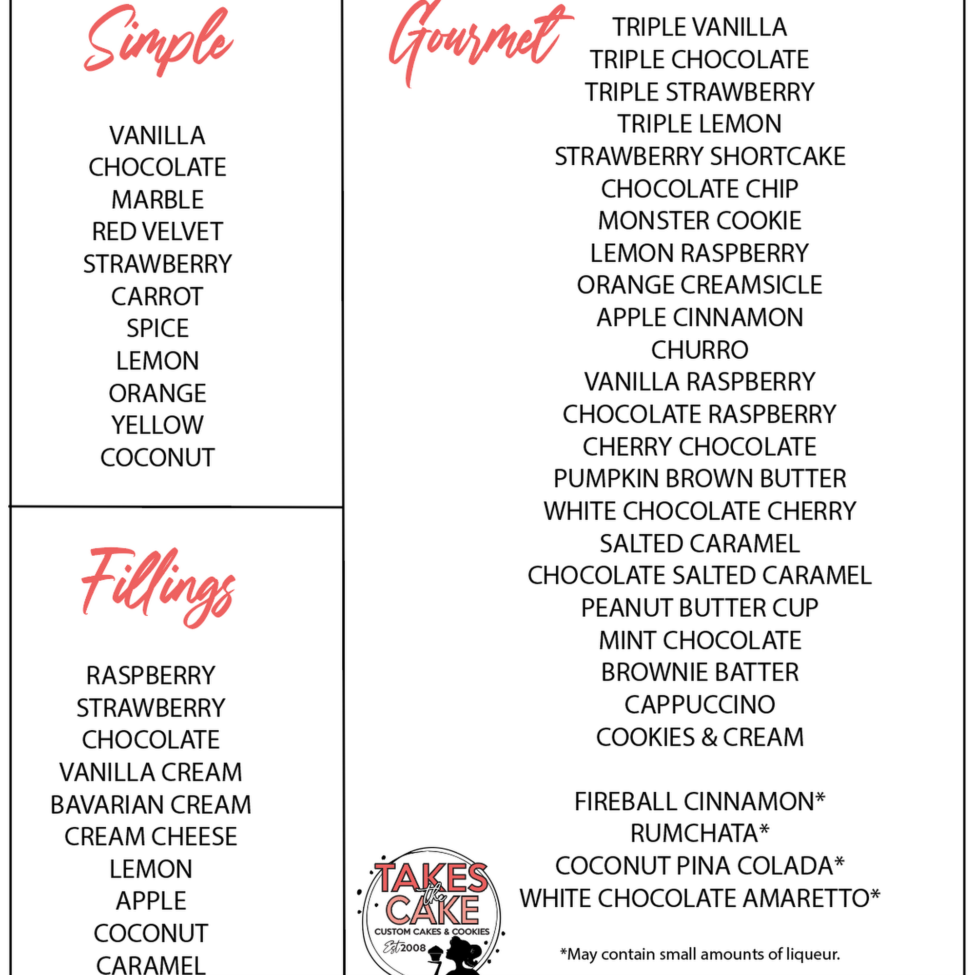 Takes the Cake! (& Cookies) Menu