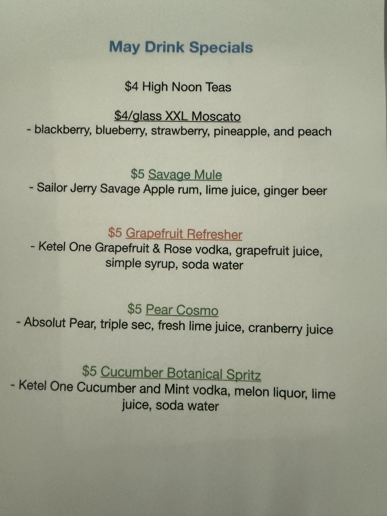 Donerick’s Pub Pickerington Menu