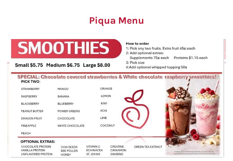 The Fruity Smoothie Cafe Menu