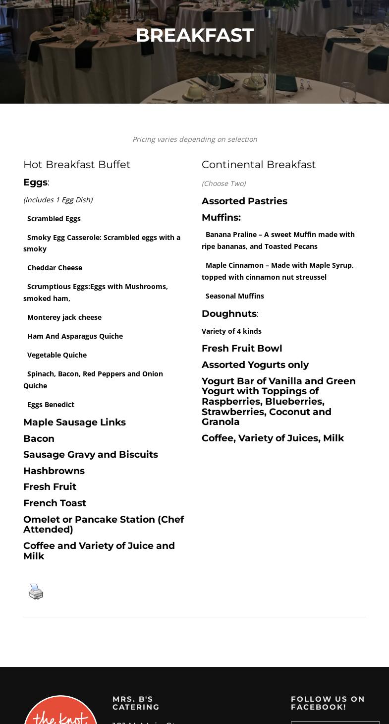 Mrs B's Catering Menu
